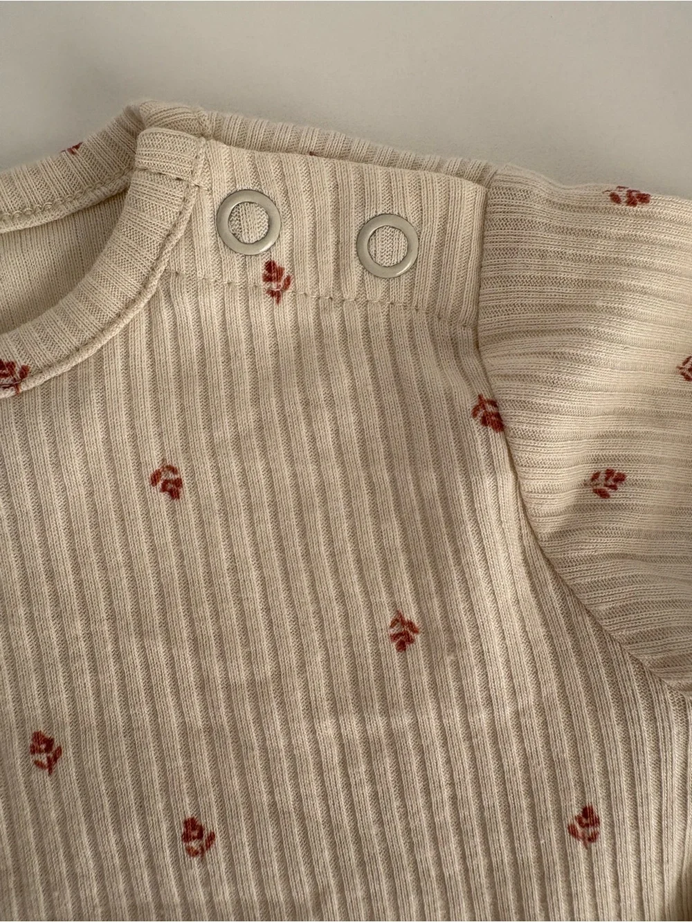 Carter's Cream Ribbed Pajama Set with Pink Dot Floral 12m